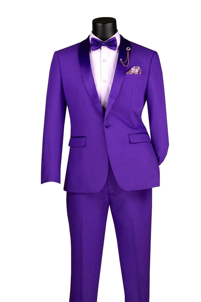 Purple Tuxedo Suit for Men – Stylish Two-Piece Prom and Wedding Suit with Matching Satin Lapel - Image 3
