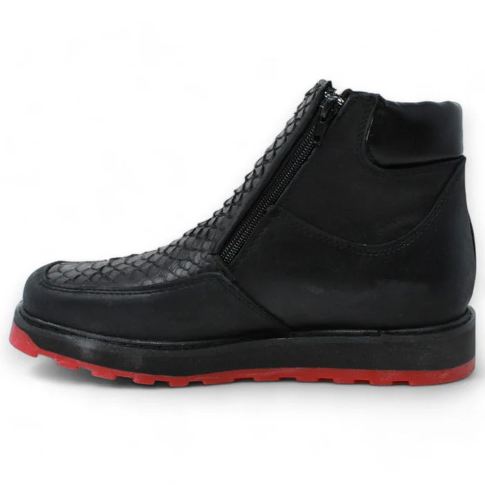 Python Print Square Toe Boots Black with Double Zipper - Image 4