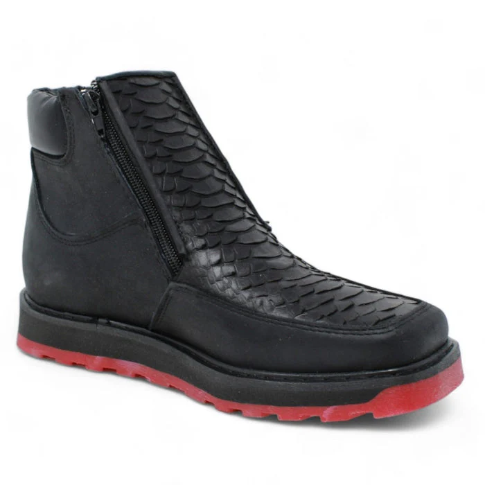 Python Print Square Toe Boots Black with Double Zipper - Image 3