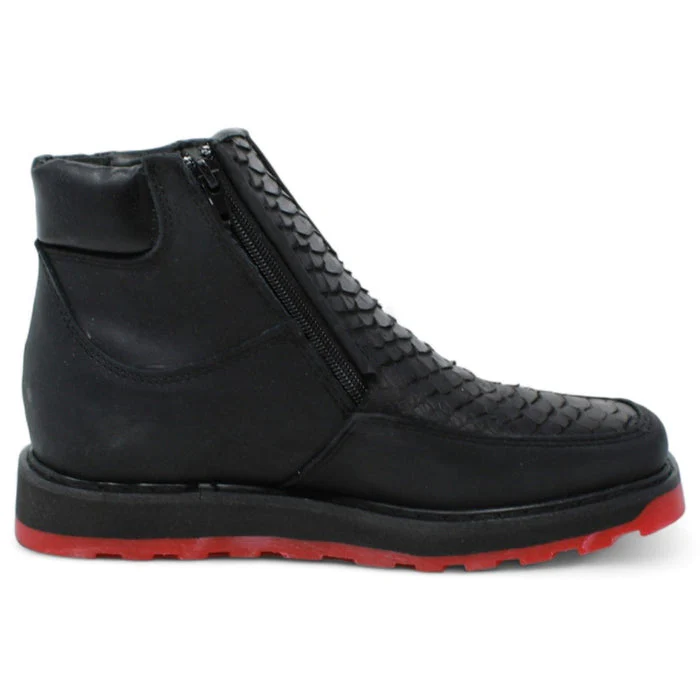 Python Print Square Toe Boots Black with Double Zipper - Image 4