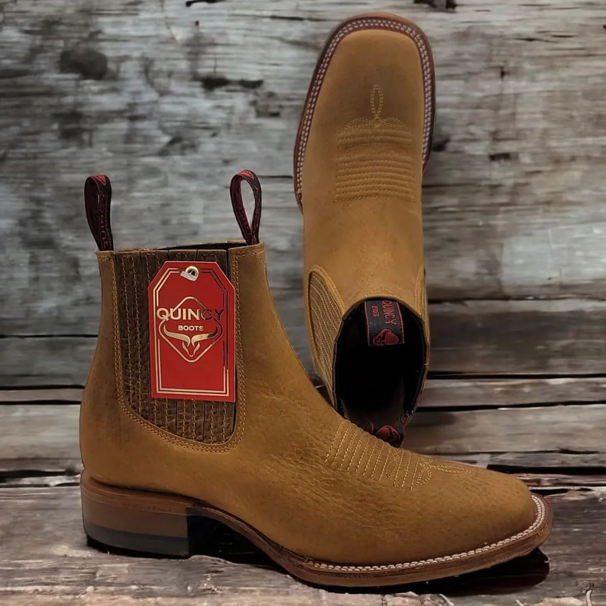 Tan Ankle Square Toe Boots - Image 2
