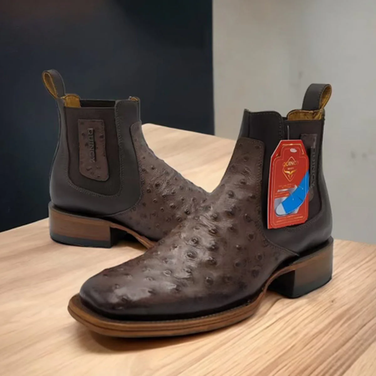 Mens Short Ostrich Print Western Boots - Image 2