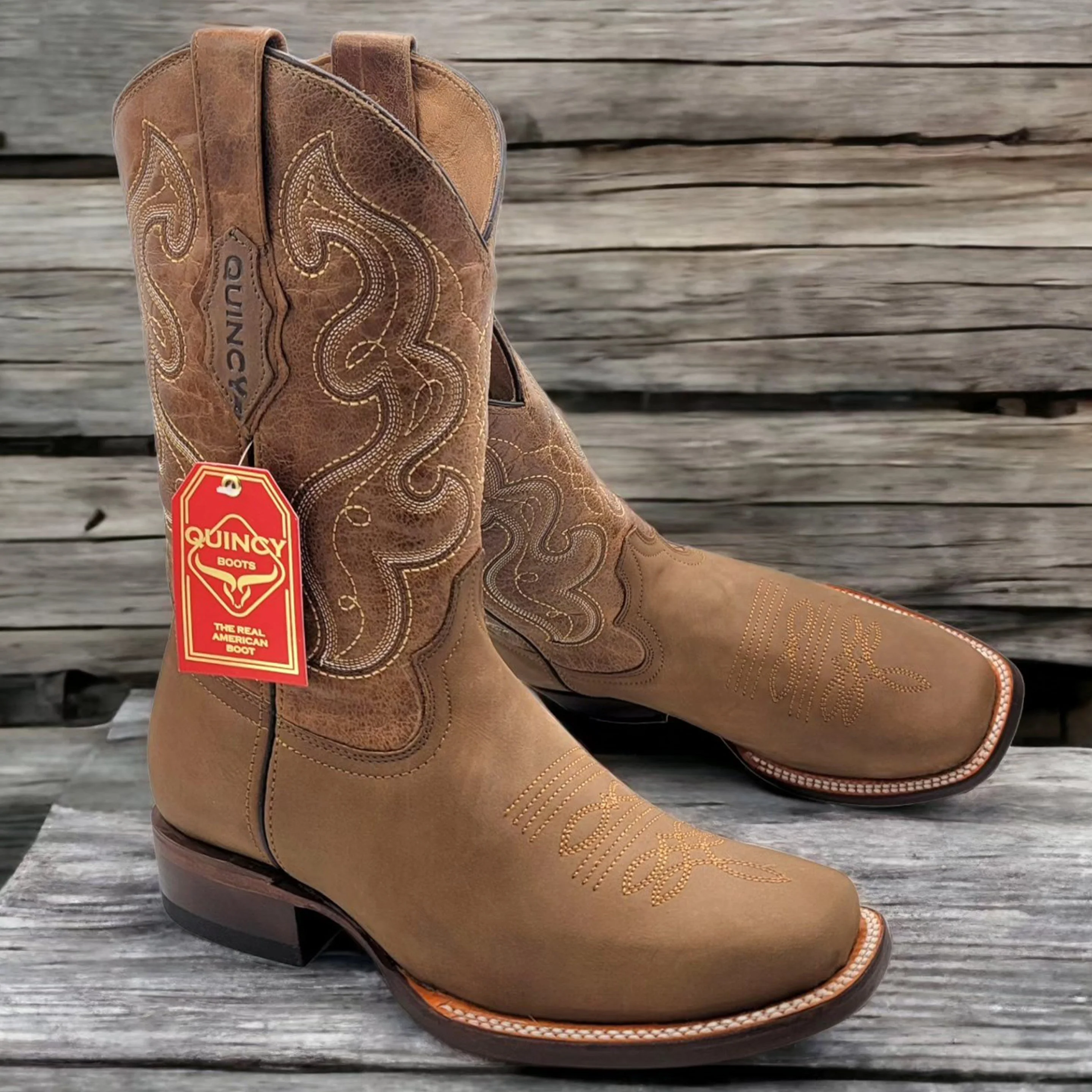 Mens Square Toe Western Boots - Tan - Image 2