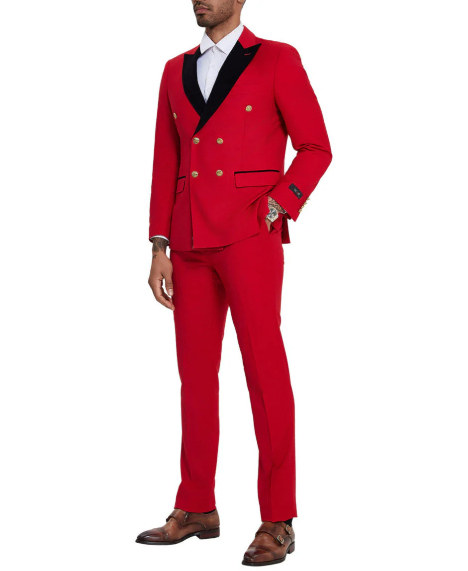 Red 2 Piece Slim Fit Double Breasted Tuxedo - Image 2