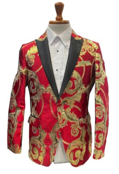 Red and Gold Tuxedo Dinner Jacket - Prom Blazer - Image 5