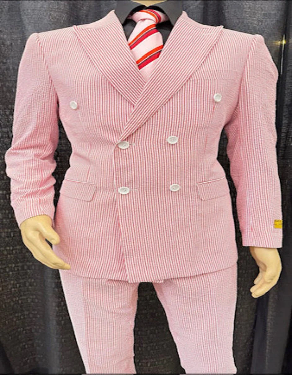 Red Double Breasted Suit - Red and White Pinstripe Suit - Red Seersucker Suit - Cotton Suit - Image 2