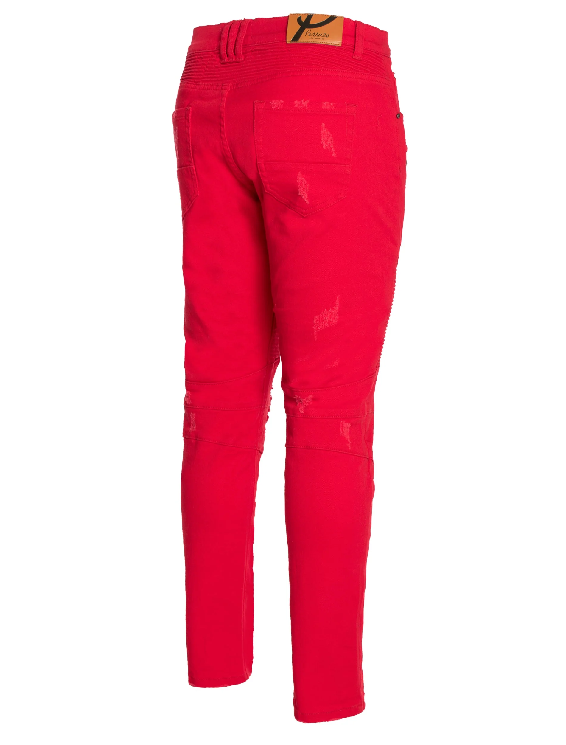 Distressed Moto Jeans in Red color - Image 2