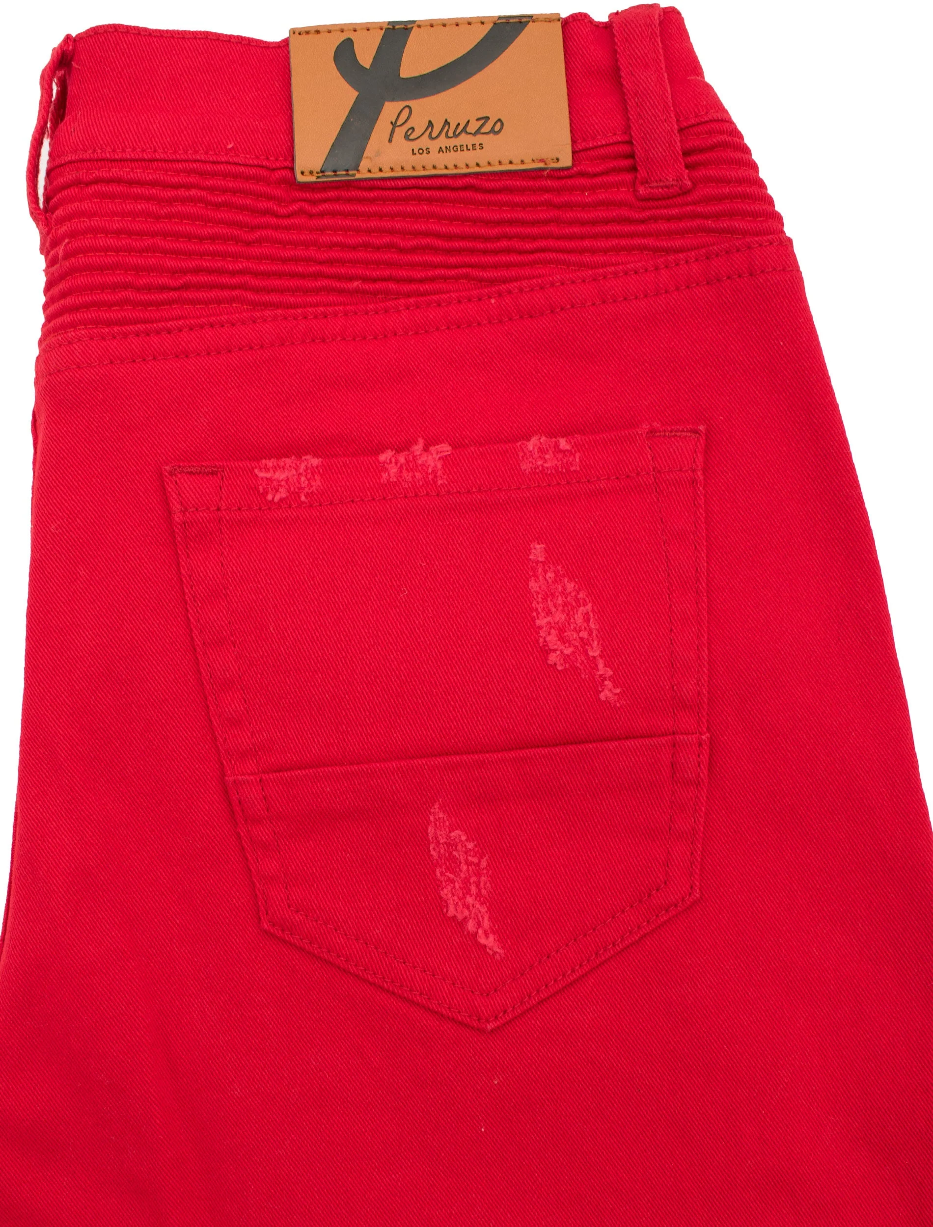 Distressed Moto Jeans in Red color - Image 3
