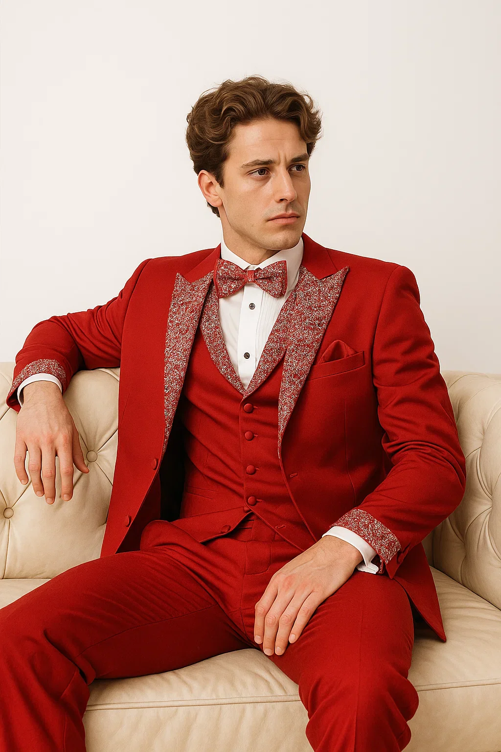 Red Prom Tuxedo - Perfect Wedding Suit Vested Rhinestone Lapelled - Image 5