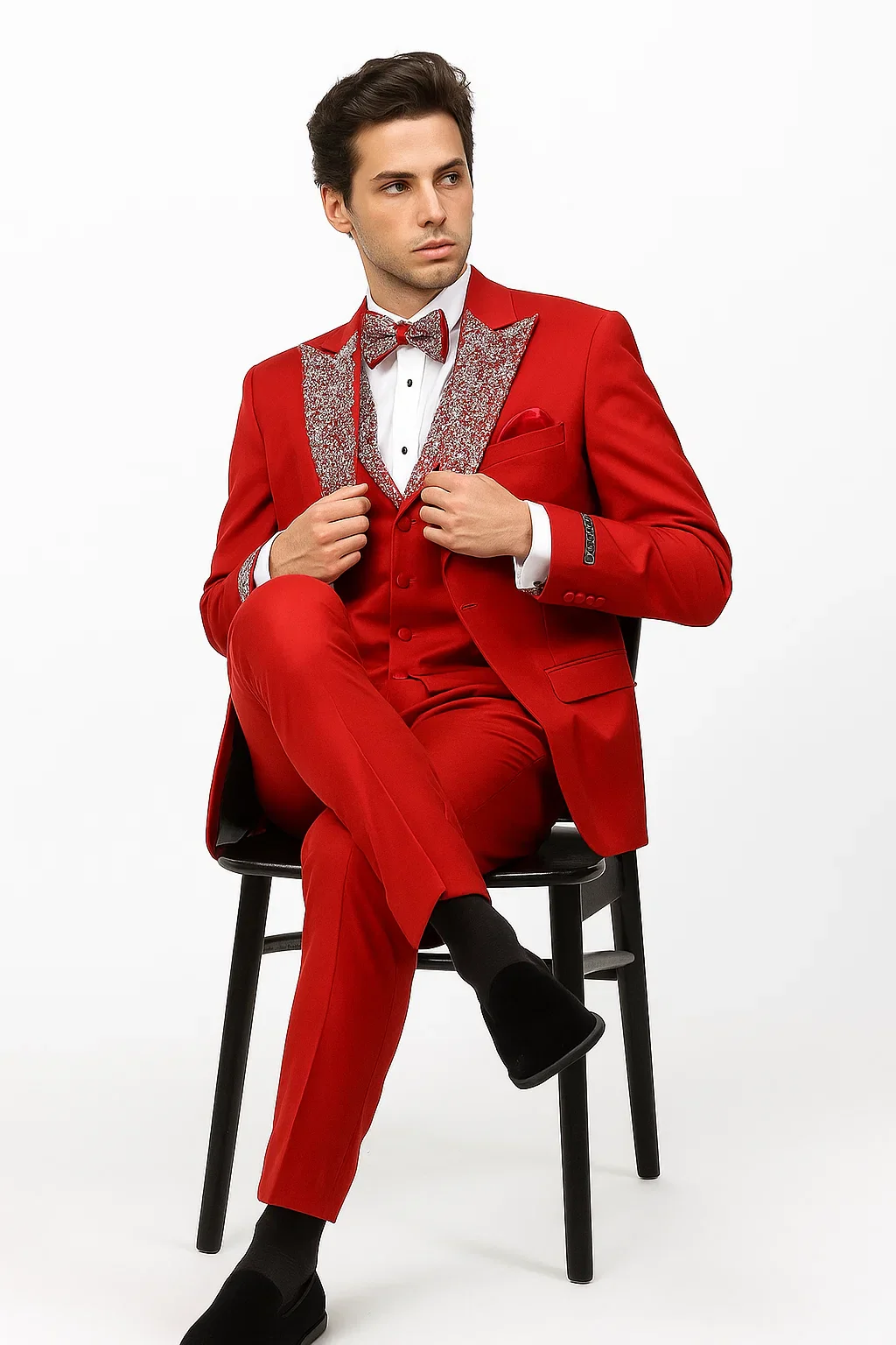 Red Prom Tuxedo - Perfect Wedding Suit Vested Rhinestone Lapelled - Image 7