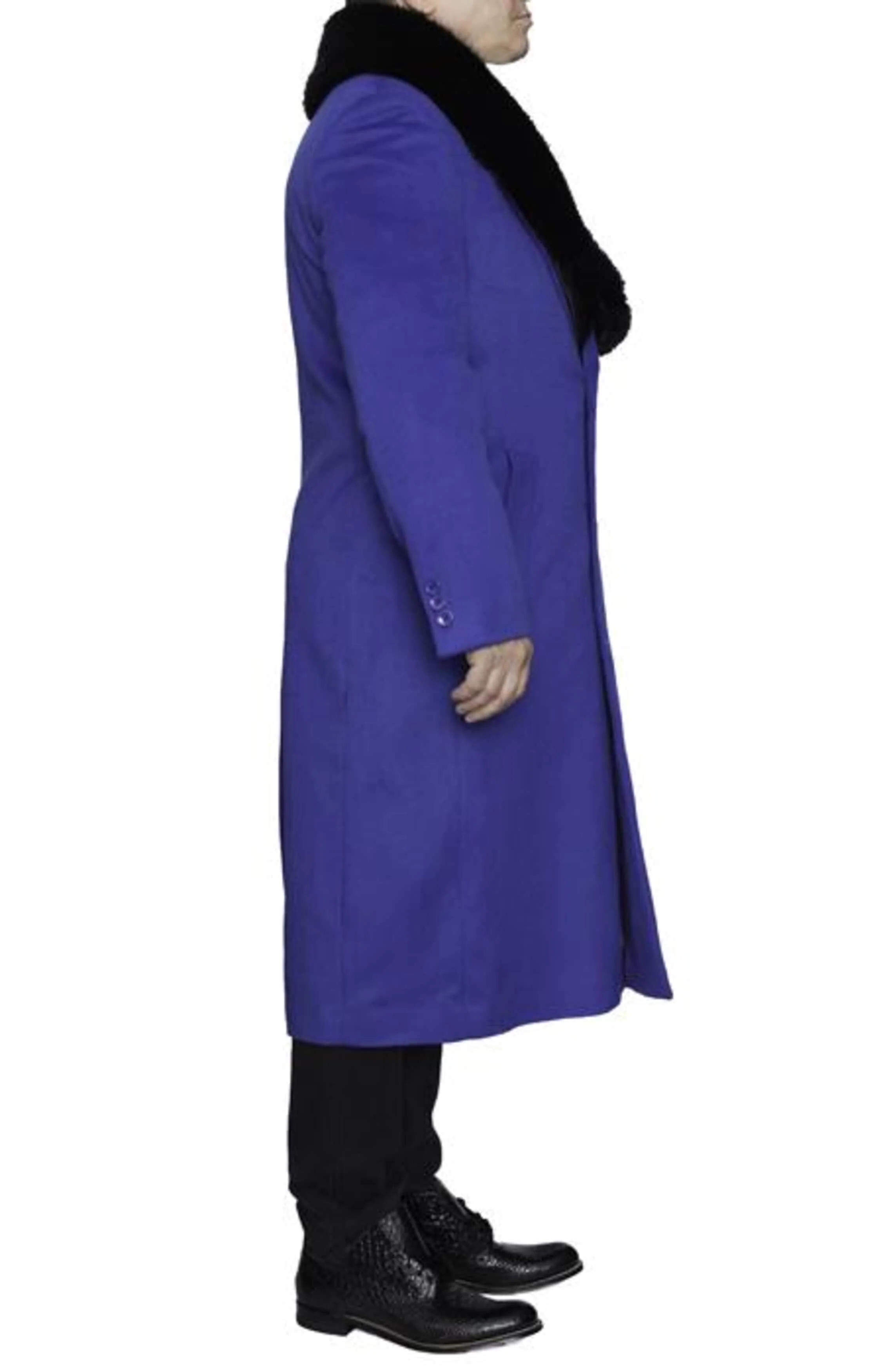Removable Fur Collar Full Length Ankle length Wool Dress Top Coat / Overcoat In Royal Blue - Mens Overcoat - Image 2
