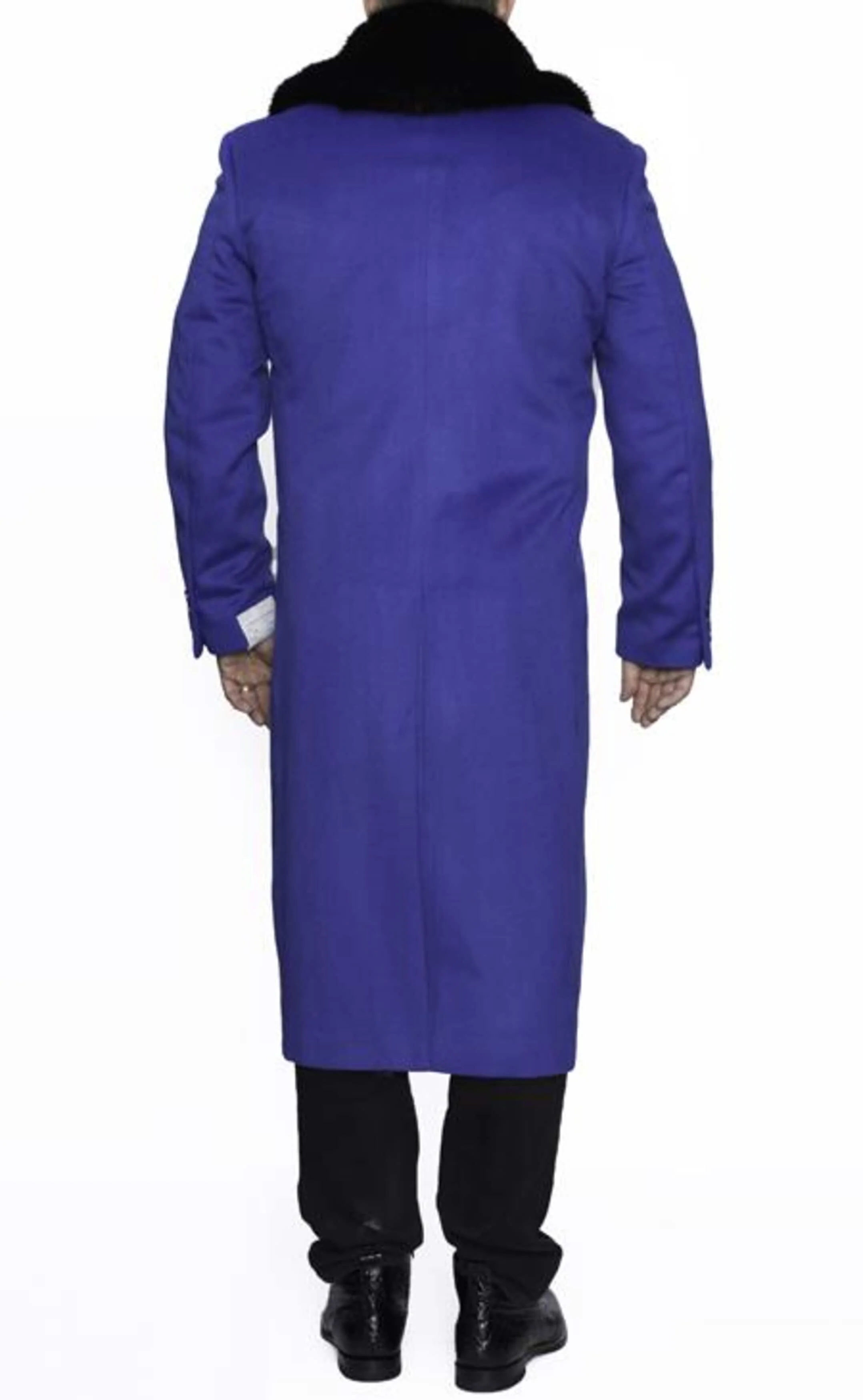 Removable Fur Collar Full Length Ankle length Wool Dress Top Coat / Overcoat In Royal Blue - Mens Overcoat - Image 3