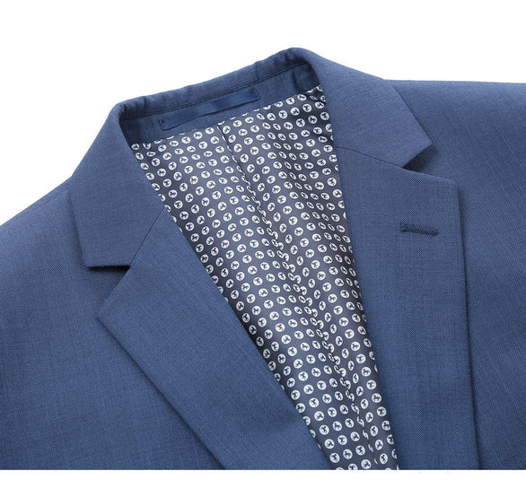 Renoir Clothing - Renoir Suit - Renoir Fashion - Performance 2-button Classic Fit Medium Blue Melange Check Renoir Suit - Image 3