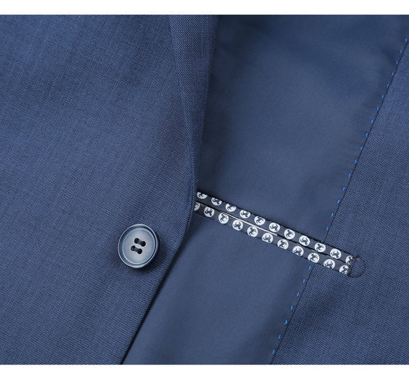 Renoir Clothing - Renoir Suit - Renoir Fashion - Performance 2-button Classic Fit Medium Blue Melange Check Renoir Suit - Image 4