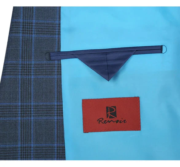 Renoir Clothing - Renoir Suit - Renoir Fashion - Stretch Performance 2-button Classic Fit Blue And Navy Check Renoir Suit - Image 5