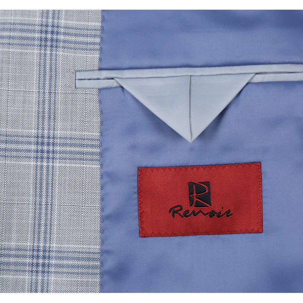 Renoir Clothing - Renoir Suit - Renoir Fashion - Stretch Performance 2-button Slim Fit Grey And Blue Check Renoir Suit - Image 4