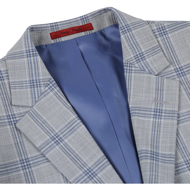 Renoir Clothing - Renoir Suit - Renoir Fashion - Stretch Performance 2-button Slim Fit Grey And Blue Check Renoir Suit - Image 5