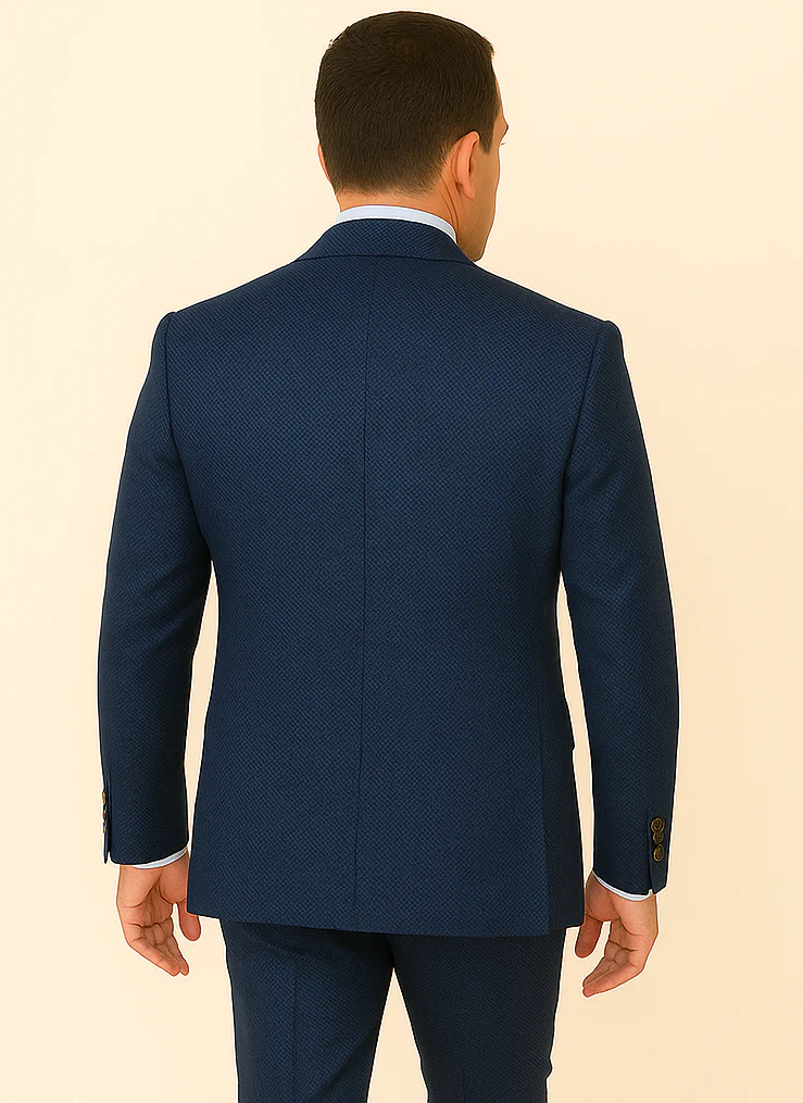 Rossi Man BOND RM1752 Slim Fit 3-Piece Navy Suit – 1-Button Peak Lapel, Double-Breasted Vest & Flat Front Pants - Image 2