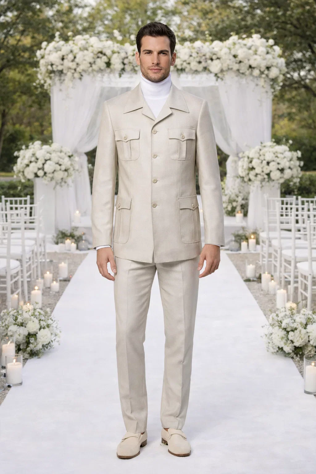 Rossi Man DUKE RM1766 Slim Fit 3-Piece Suit for Men – Modern Cream Off-White Formalwear - Image 6