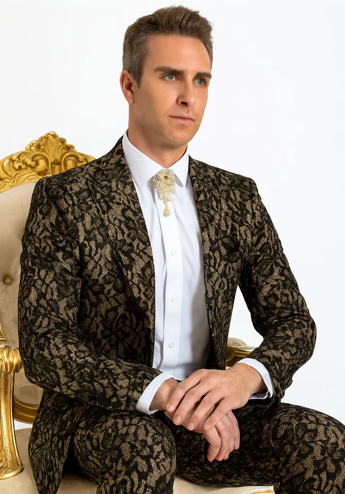 Rossi Man LEO RM1901 – Gold & Black Designer Tuxedo for Men | Slim Fit - Image 8