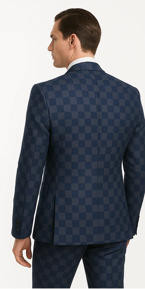 Rossi Man MAX Collection RM1838 – Modern Slim Fit 3-Piece Navy Check Suit for Men - Image 2