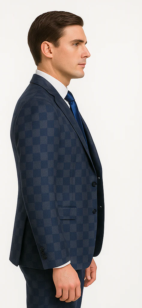 Rossi Man MAX Collection RM1838 – Modern Slim Fit 3-Piece Navy Check Suit for Men - Image 3