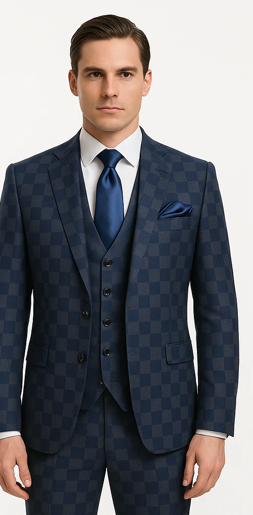Rossi Man MAX Collection RM1838 – Modern Slim Fit 3-Piece Navy Check Suit for Men - Image 5