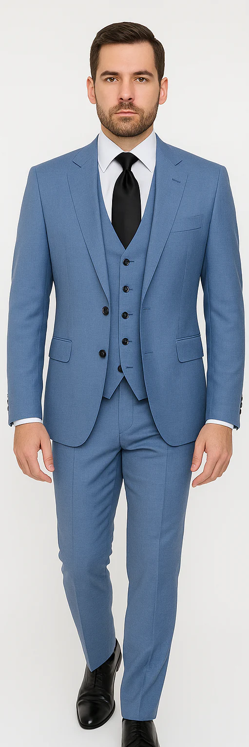 Rossi Man MAX RM1387 Slim Fit 3-Piece Suit – Stylish Solid Blue Formalwear for Men - Image 5