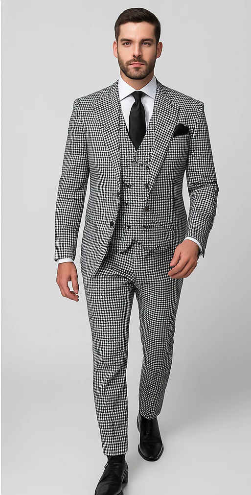 Rossi Man MAX RM1710 Slim Fit 3-Piece Suit – Modern Black and White Suit for Men - Image 4