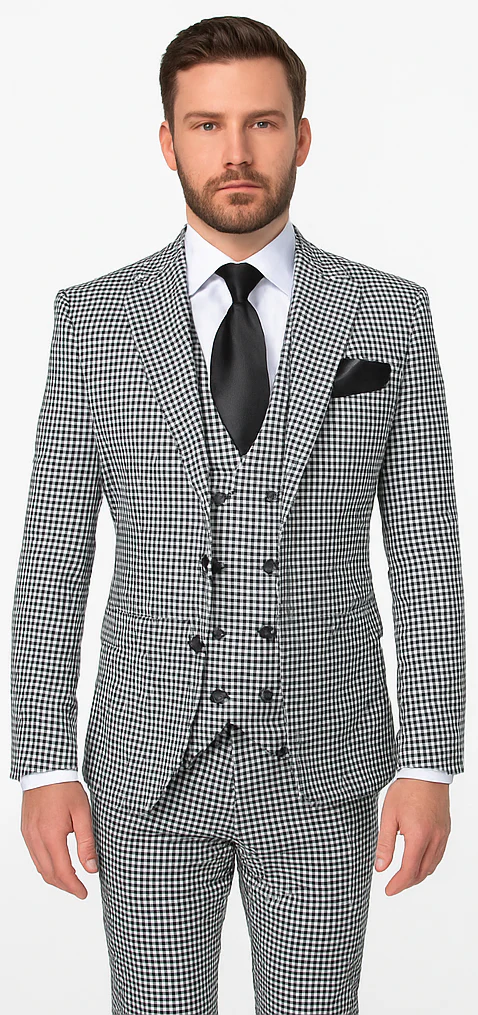 Rossi Man MAX RM1710 Slim Fit 3-Piece Suit – Modern Black and White Suit for Men - Image 5