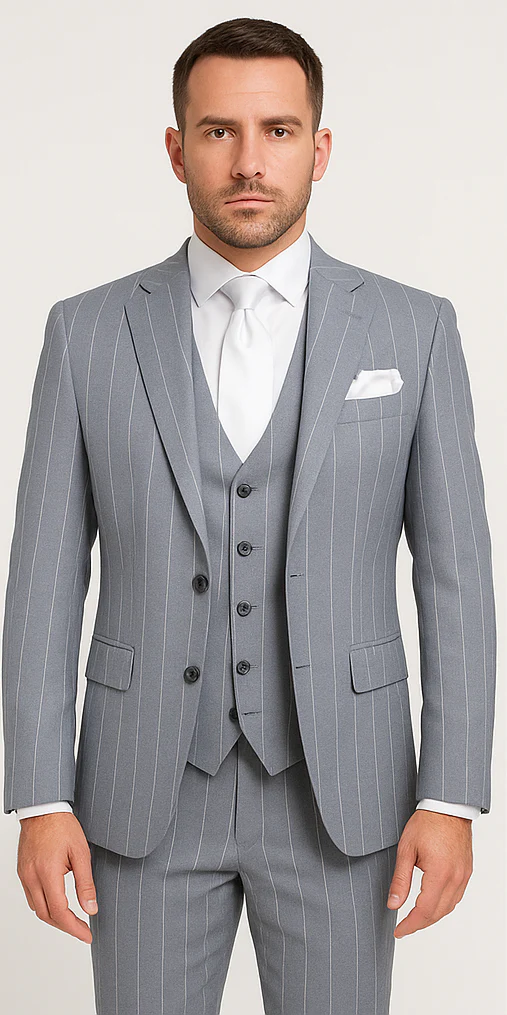 Rossi Man MAX RM1726 Slim Fit 3-Piece Suit – Elegant Grey Pinstripe Formal Suit for Men - Image 5