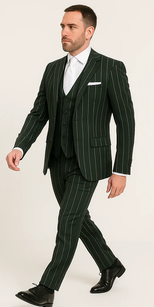 Rossi Man MAX RM1727 Slim Fit 3-Piece Suit – Stylish Tailored Green Pinstripe Suit for Men - Image 4