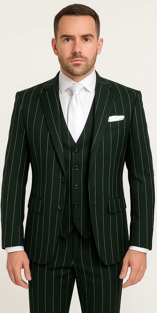 Rossi Man MAX RM1727 Slim Fit 3-Piece Suit – Stylish Tailored Green Pinstripe Suit for Men - Image 5