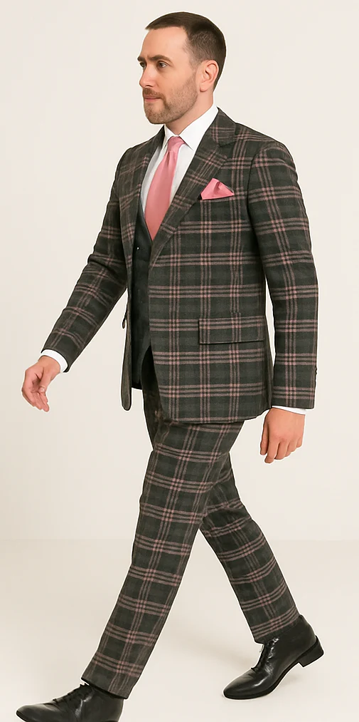 Rossi Man MAX RM1739 Slim Fit 3-Piece Suit – Stylish Black and Pink Tailored Suit for Men - Image 4
