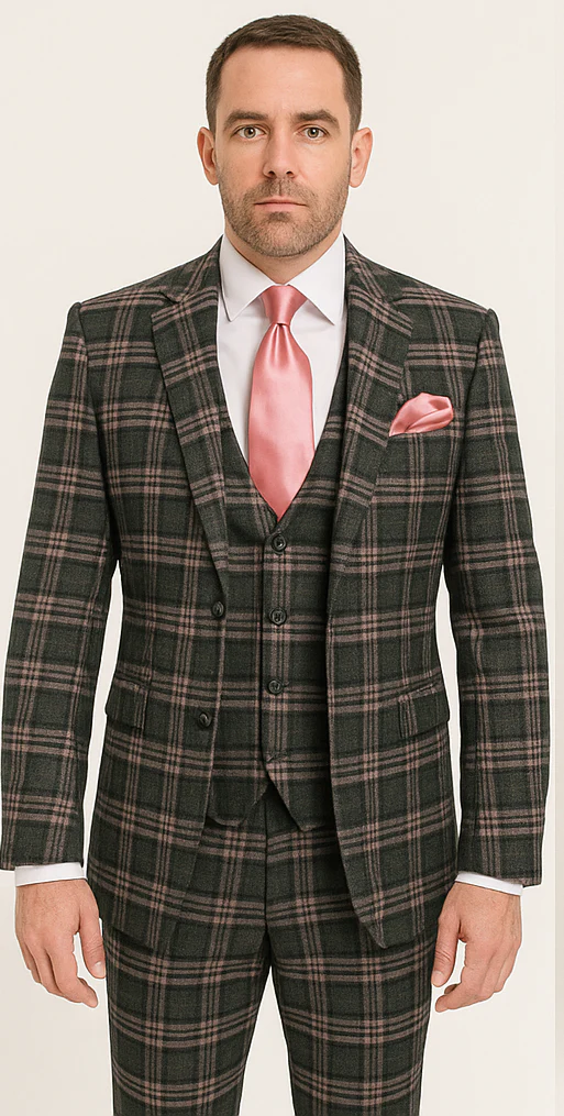 Rossi Man MAX RM1739 Slim Fit 3-Piece Suit – Stylish Black and Pink Tailored Suit for Men - Image 5