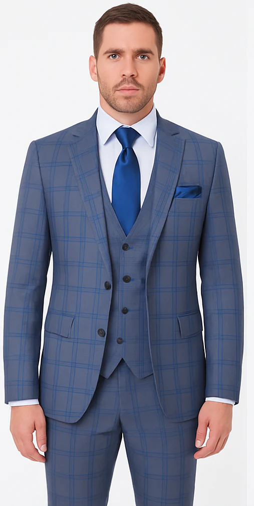 Rossi Man MAX RM1823 Slim Fit 3-Piece Blue Plaid Suit – Tailored for Weddings & Business - Image 5