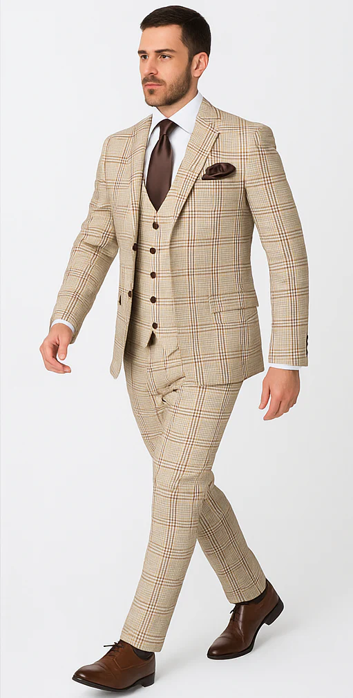 Rossi Man MAX RM1824 Slim Fit 3-Piece Light Brown Suit – Elegant Formalwear for Men - Image 4