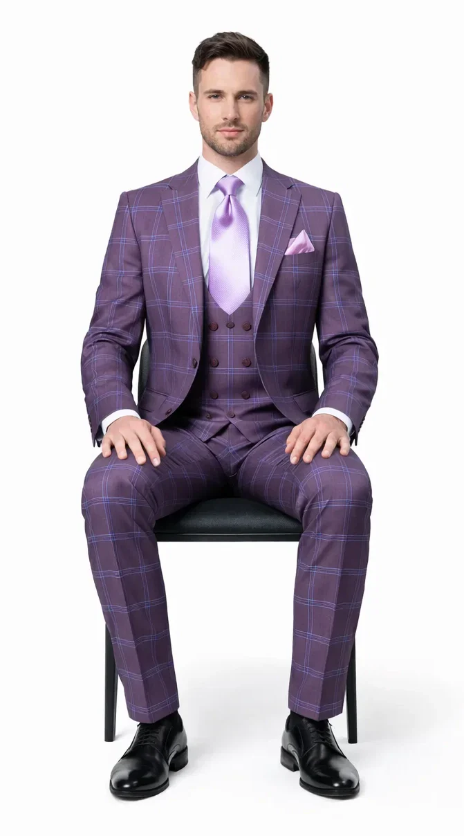 Rossi Man MAX RM1834 Slim Fit 3-Piece Suit – Elegant Purple Formalwear for Men - Image 4