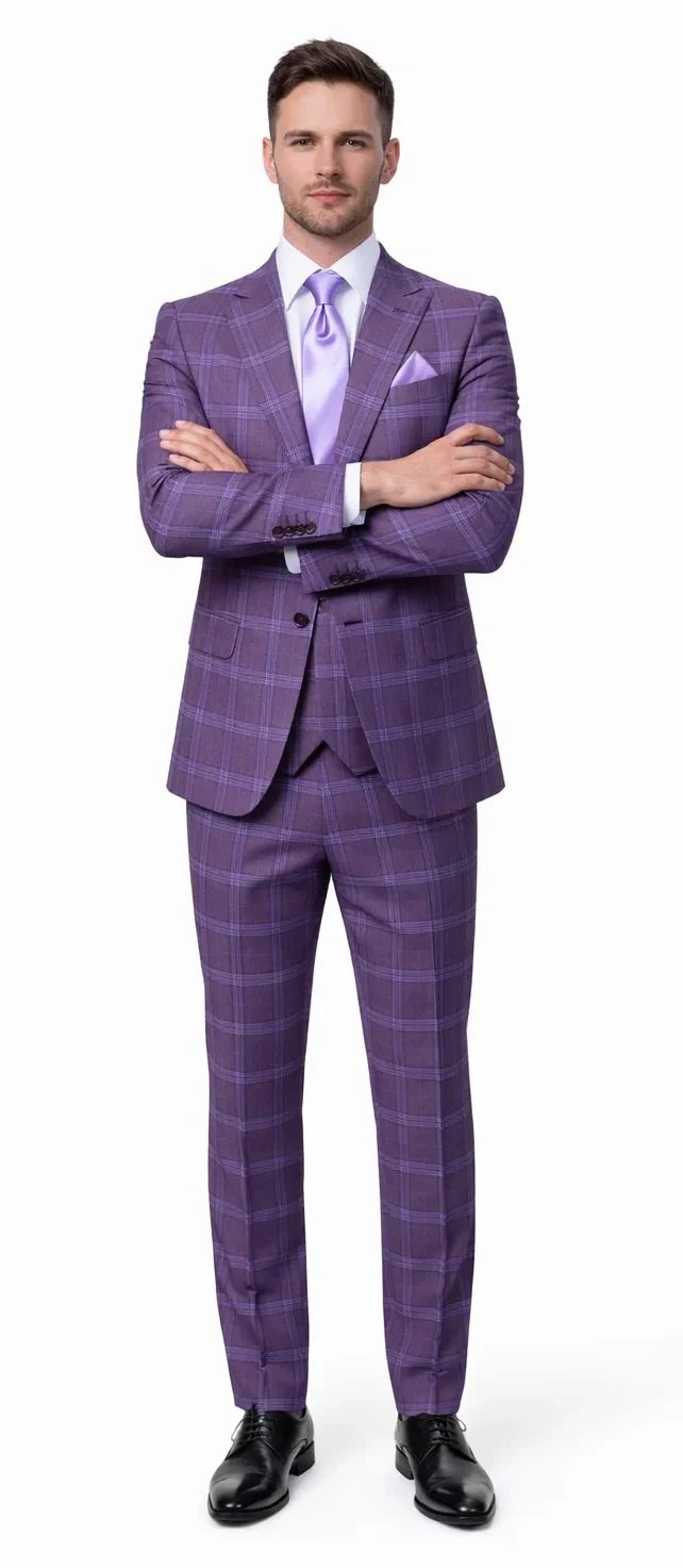 Rossi Man MAX RM1834 Slim Fit 3-Piece Suit – Elegant Purple Formalwear for Men - Image 5