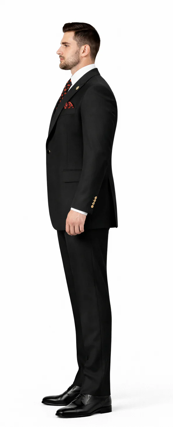 Rossiman Black Suit for Men β Classic 1-Button Peak Lapel Jacket & Double-Breasted Vest - Image 3