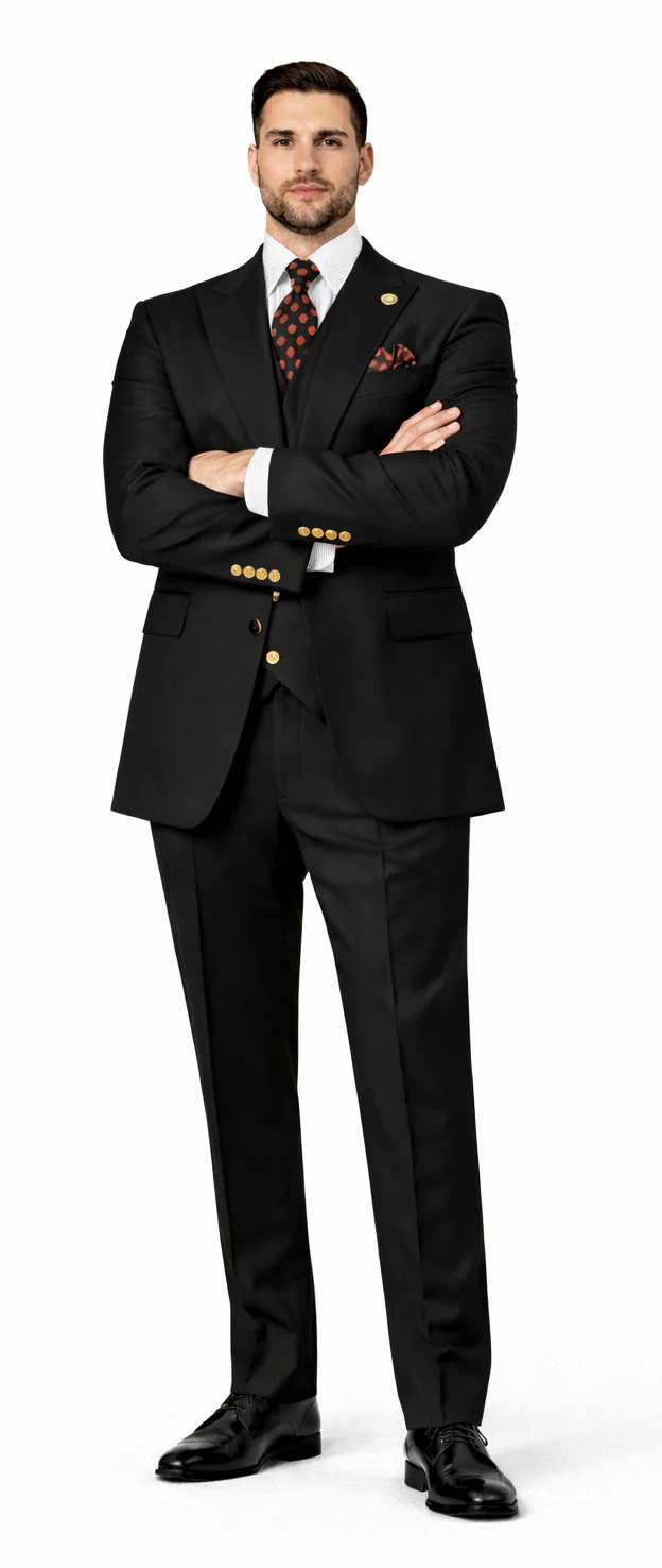 Rossiman Black Suit for Men β Classic 1-Button Peak Lapel Jacket & Double-Breasted Vest - Image 5