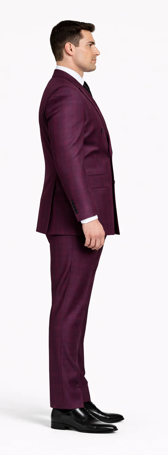 Rossiman Burgundy Suit for Men – Peak Lapel 1-Button Jacket & Double-Breasted Vest - Image 3