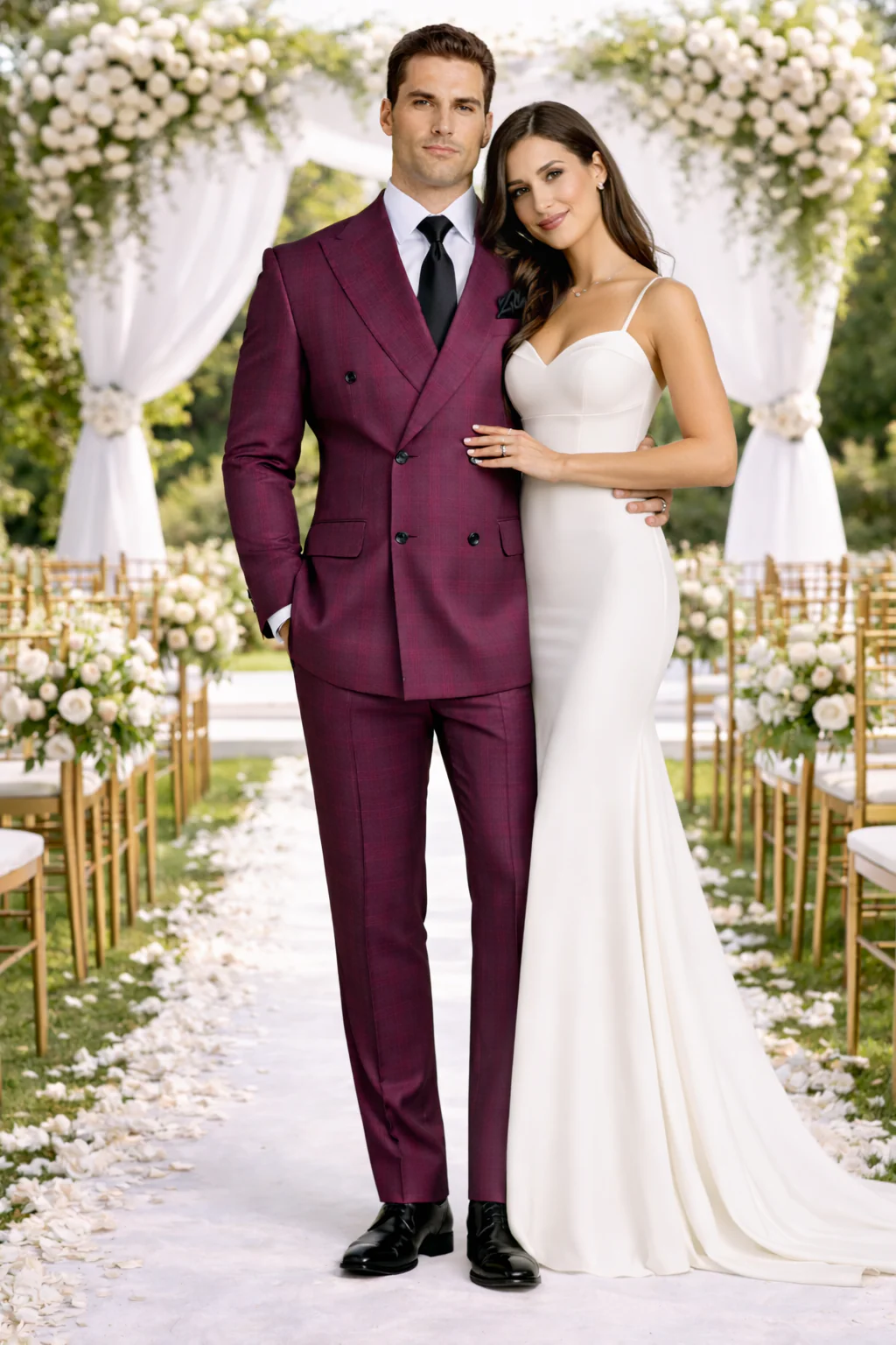 Rossiman Burgundy Suit for Men – Peak Lapel 1-Button Jacket & Double-Breasted Vest - Image 7