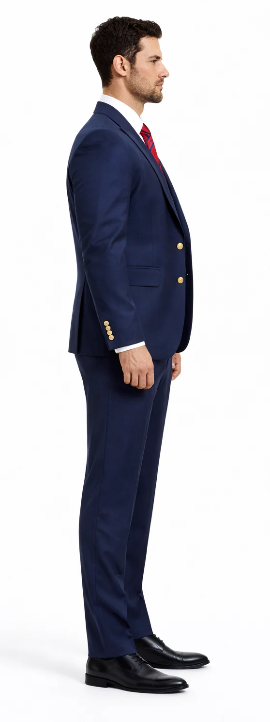 Rossiman Navy Blue Suit for Men – Classic 1-Button Peak Lapel Jacket & Double-Breasted Vest - Image 3