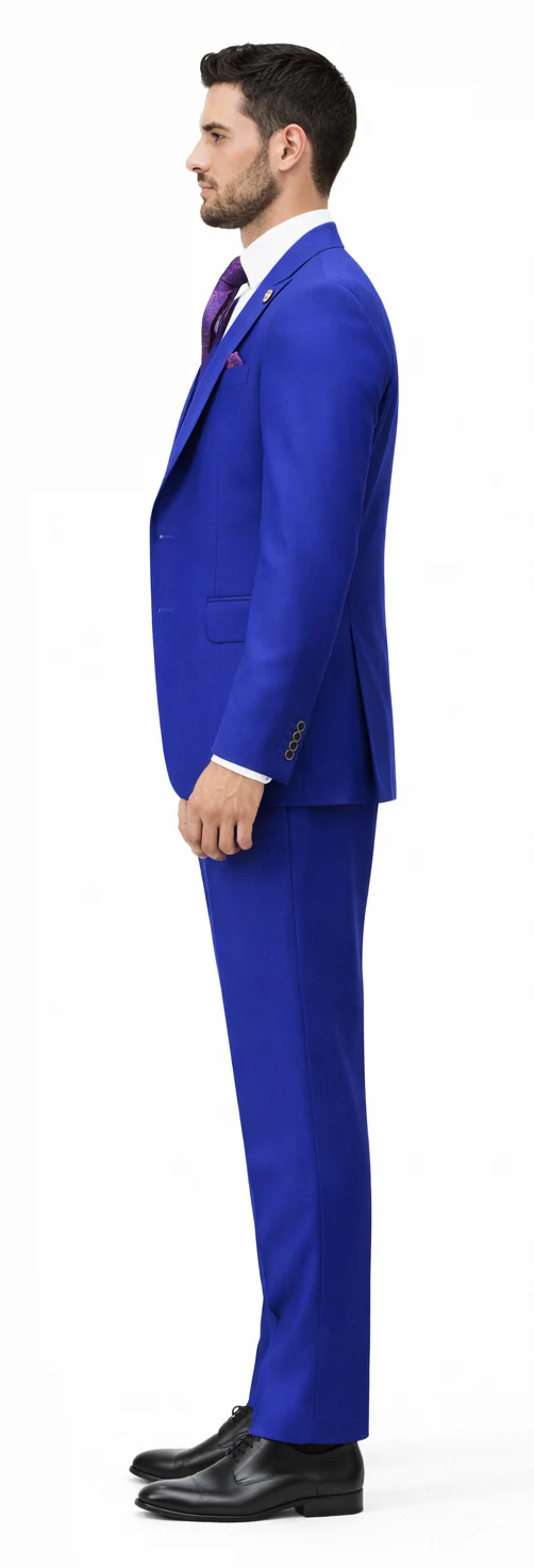 Rossiman Royal Blue Suit for Men – Classic 1-Button Peak Lapel Jacket & Double-Breasted Vest - Image 3