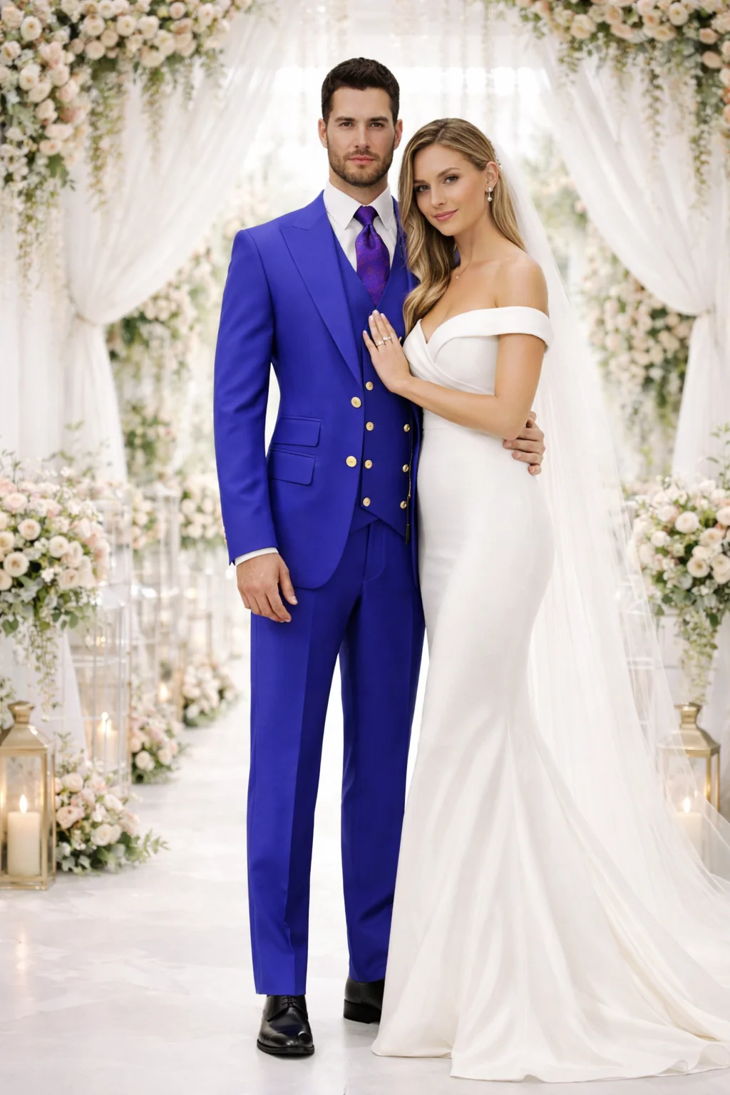 Rossiman Royal Blue Suit for Men – Classic 1-Button Peak Lapel Jacket & Double-Breasted Vest - Image 7