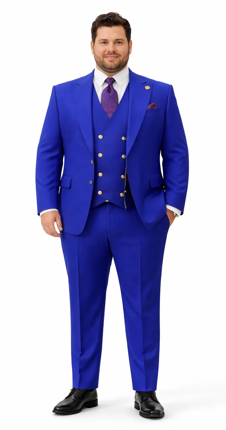 Rossiman Royal Blue Suit for Men – Classic 1-Button Peak Lapel Jacket & Double-Breasted Vest - Image 8