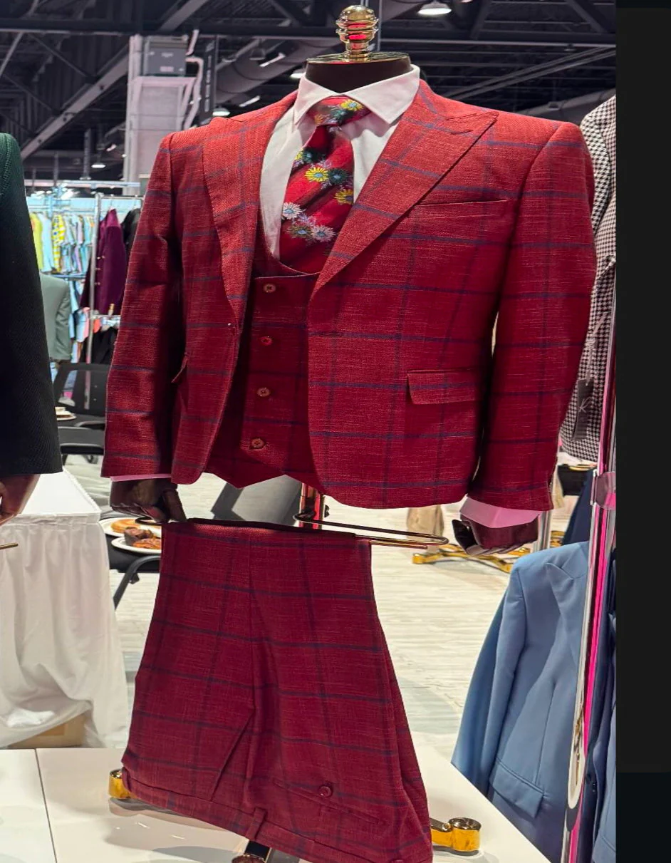 Rossiman Suit – Red & Blue Plaid Windowpane Double-Breasted Suit for Men - Image 2
