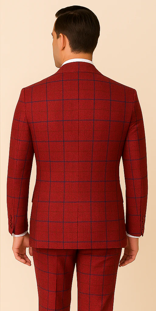 Rossiman Suit – Red & Blue Plaid Windowpane Double-Breasted Suit for Men - Image 3