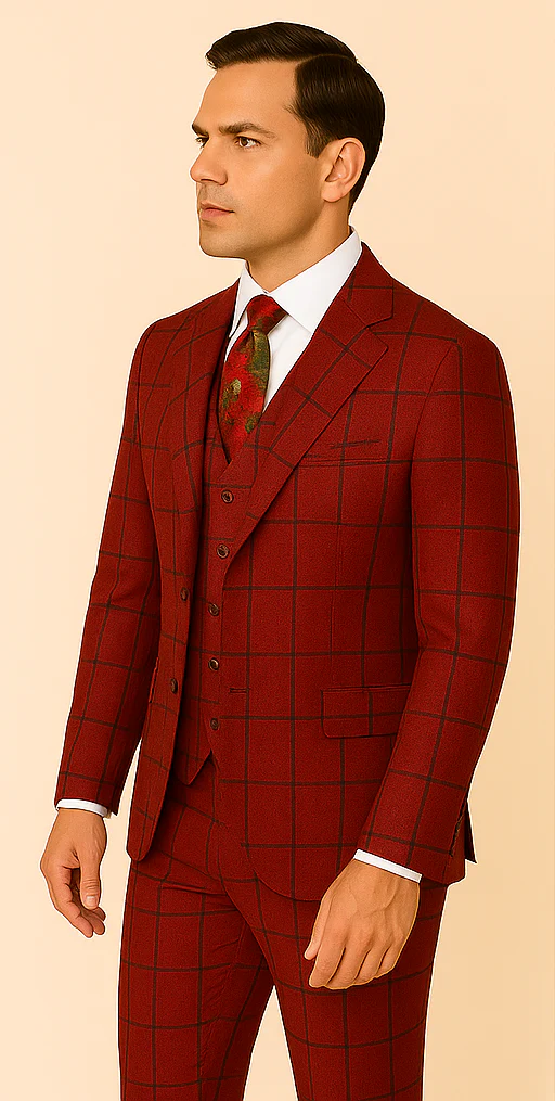 Rossiman Suit – Red & Blue Plaid Windowpane Double-Breasted Suit for Men - Image 4